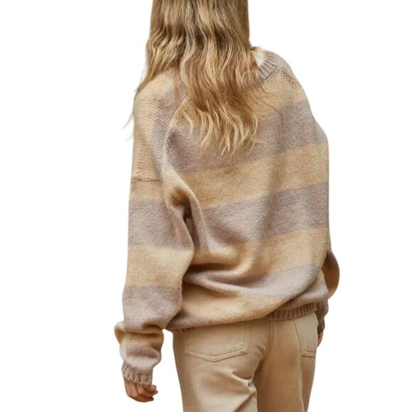 By Together Milie Striped Sweater V Neck Cozy Soft Wool Blend Neutral Size S - Picture 4 of 8